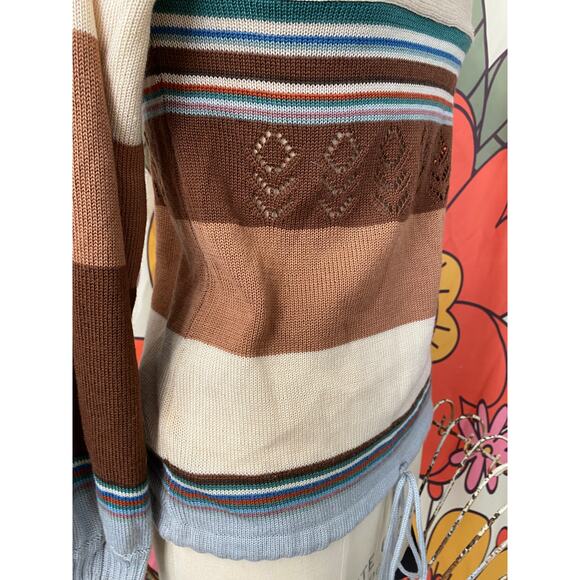 vintage 1970s striped turtle neck sweater s/m vicki volts drawstring boho hippie - Picture 6 of 9